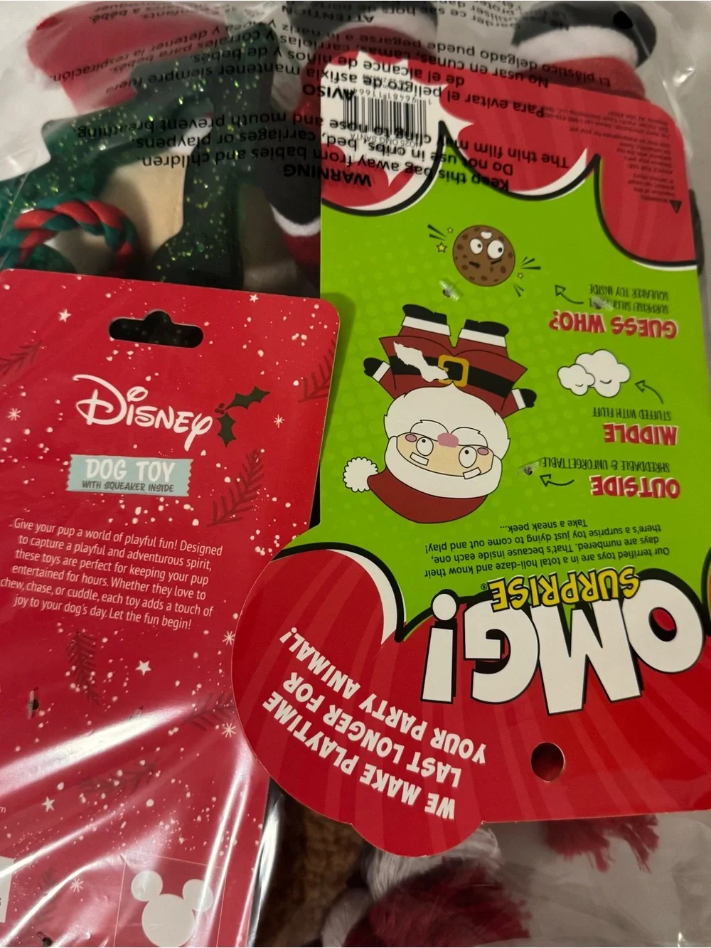 Disney Red Santa Plush Dog Toy Rope and Holiday Accessories Bundle of (4) NWT
